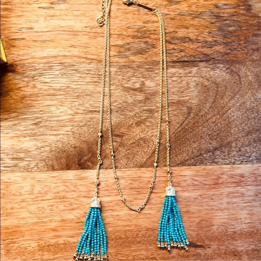 kendra scott necklace blue tassel gold brand new - Picture 3 of 4
